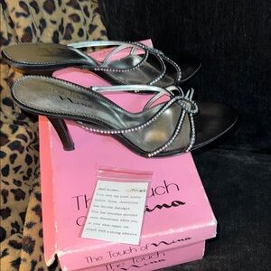 Nina Black Heels with Rhinestone Details